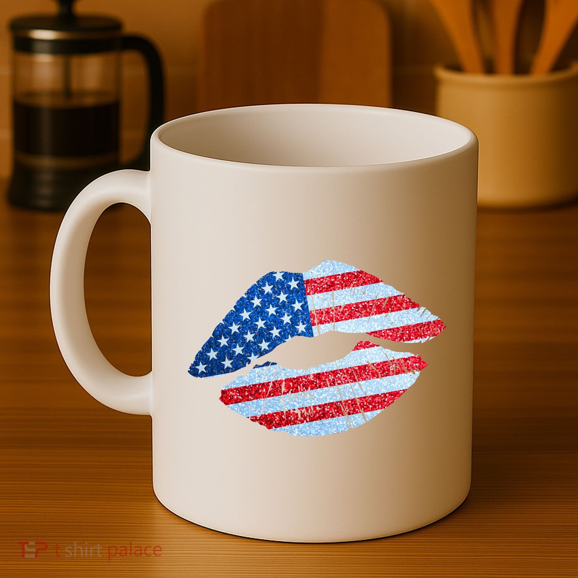 USA American Flag Sparkle Lip Makeup Coffee Mug