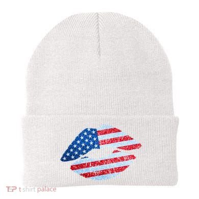 USA American Flag Sparkle Lip Makeup Beanie