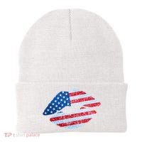 USA American Flag Sparkle Lip Makeup Beanie thumb 0