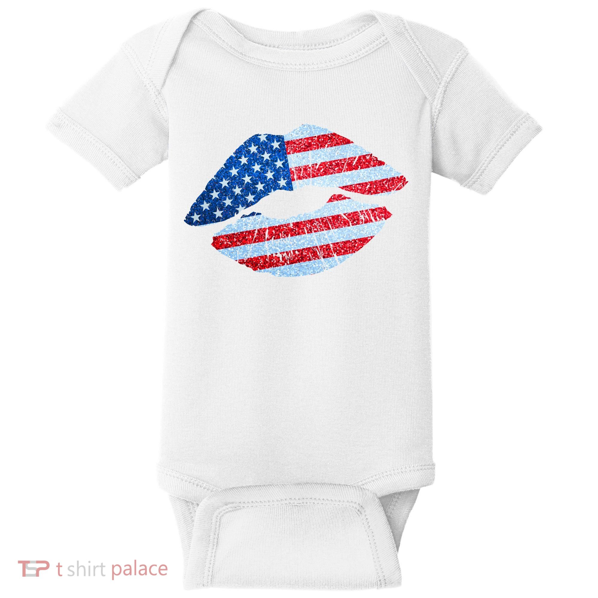 USA American Flag Sparkle Lip Makeup Baby Bodysuit