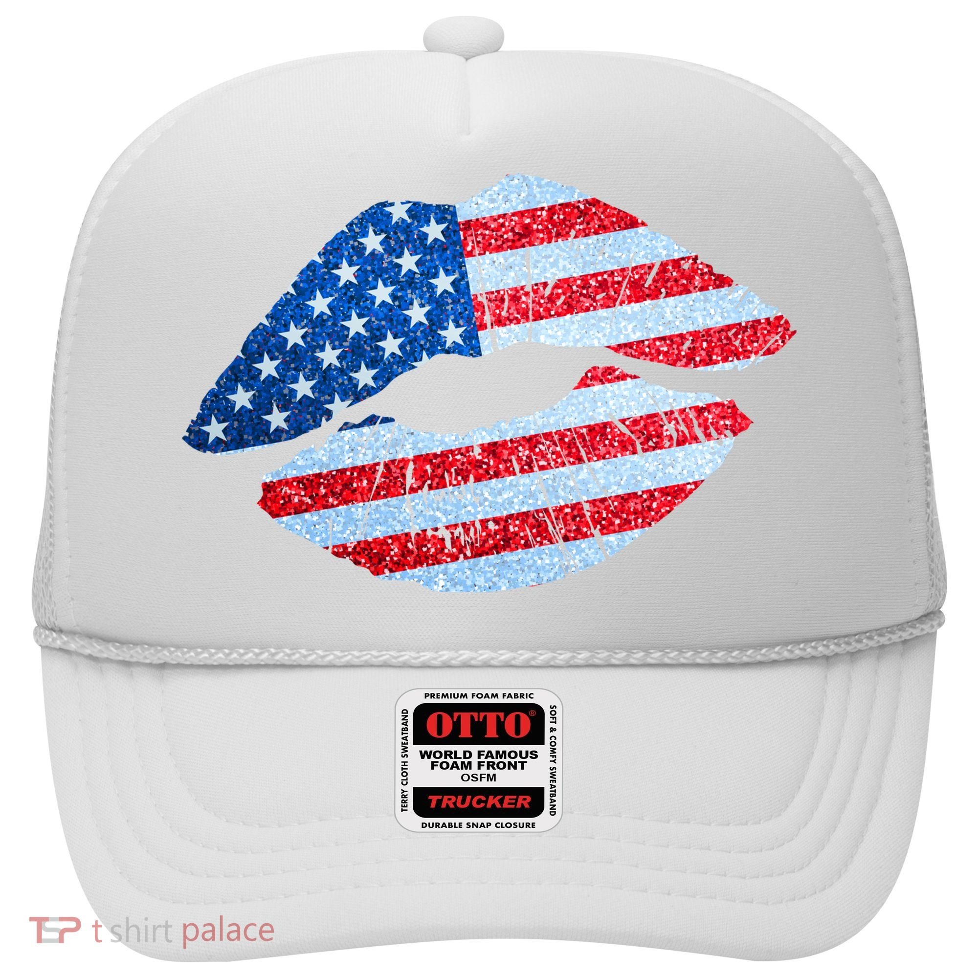 USA American Flag Sparkle Lip Makeup Hat