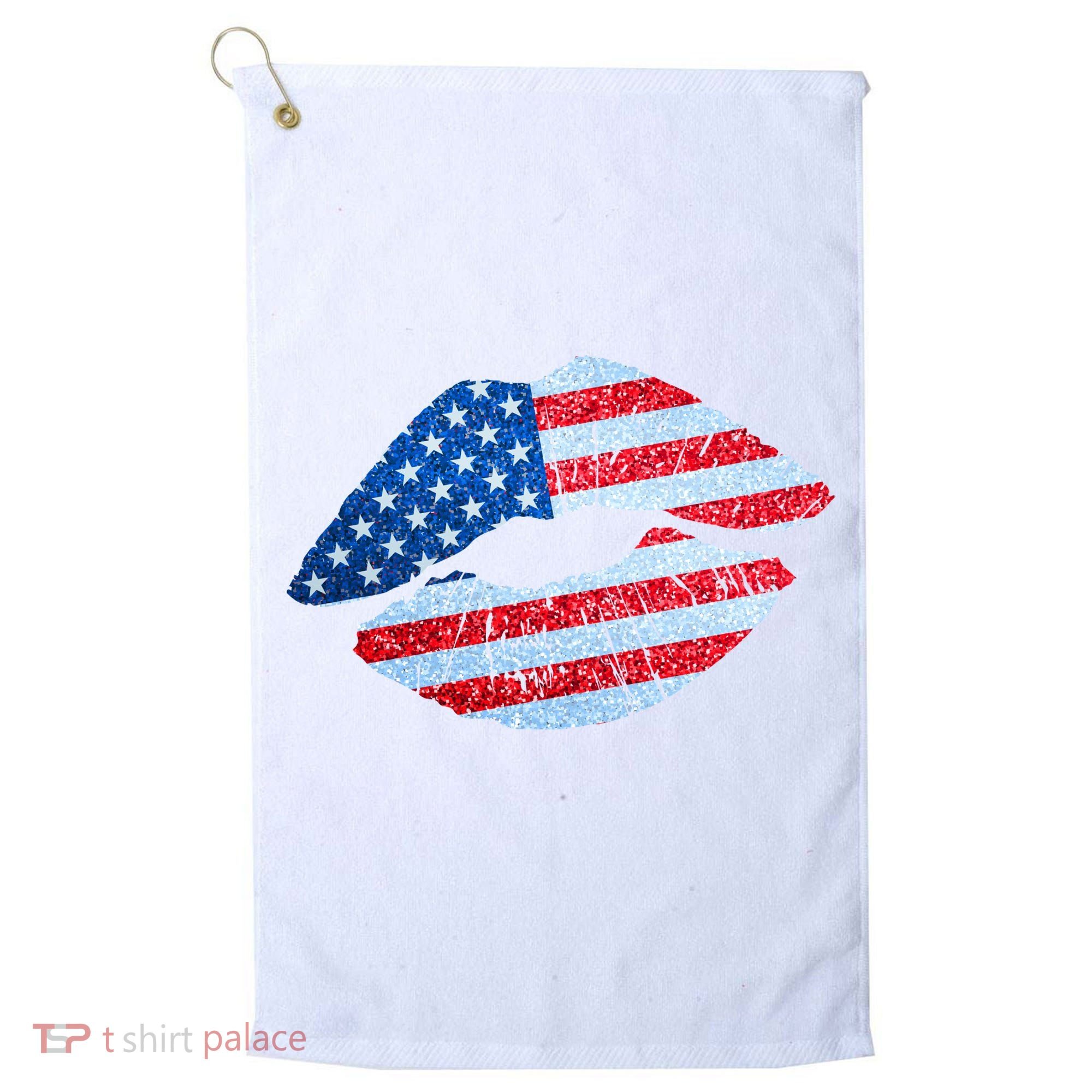 USA American Flag Sparkle Lip Makeup Golf Towel