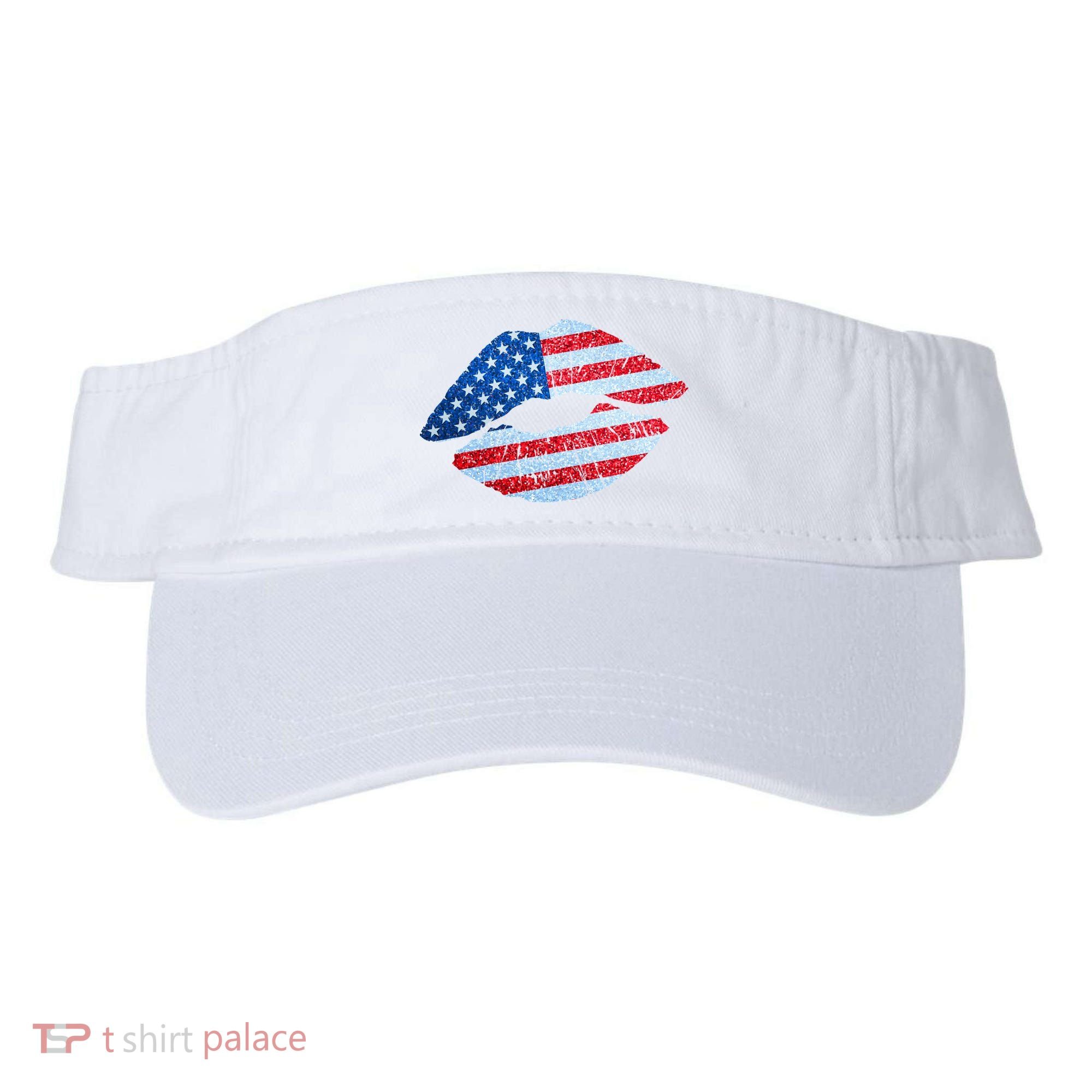 USA American Flag Sparkle Lip Makeup Visor