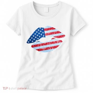 USA American Flag Sparkle Lip Makeup Women's T-Shirt