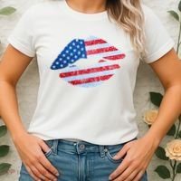 USA American Flag Sparkle Lip Makeup Women's T-Shirt thumb 2