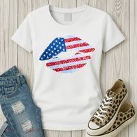 USA American Flag Sparkle Lip Makeup Women's T-Shirt thumb 3
