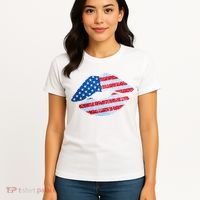 USA American Flag Sparkle Lip Makeup Women's T-Shirt thumb 4