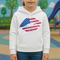 USA American Flag Sparkle Lip Makeup Kids Hoodie thumb 3