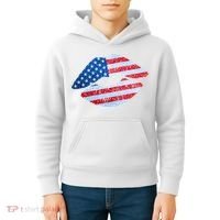 USA American Flag Sparkle Lip Makeup Kids Hoodie thumb 4