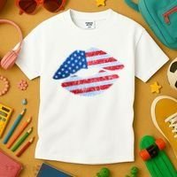 USA American Flag Sparkle Lip Makeup Kids T-Shirt thumb 3