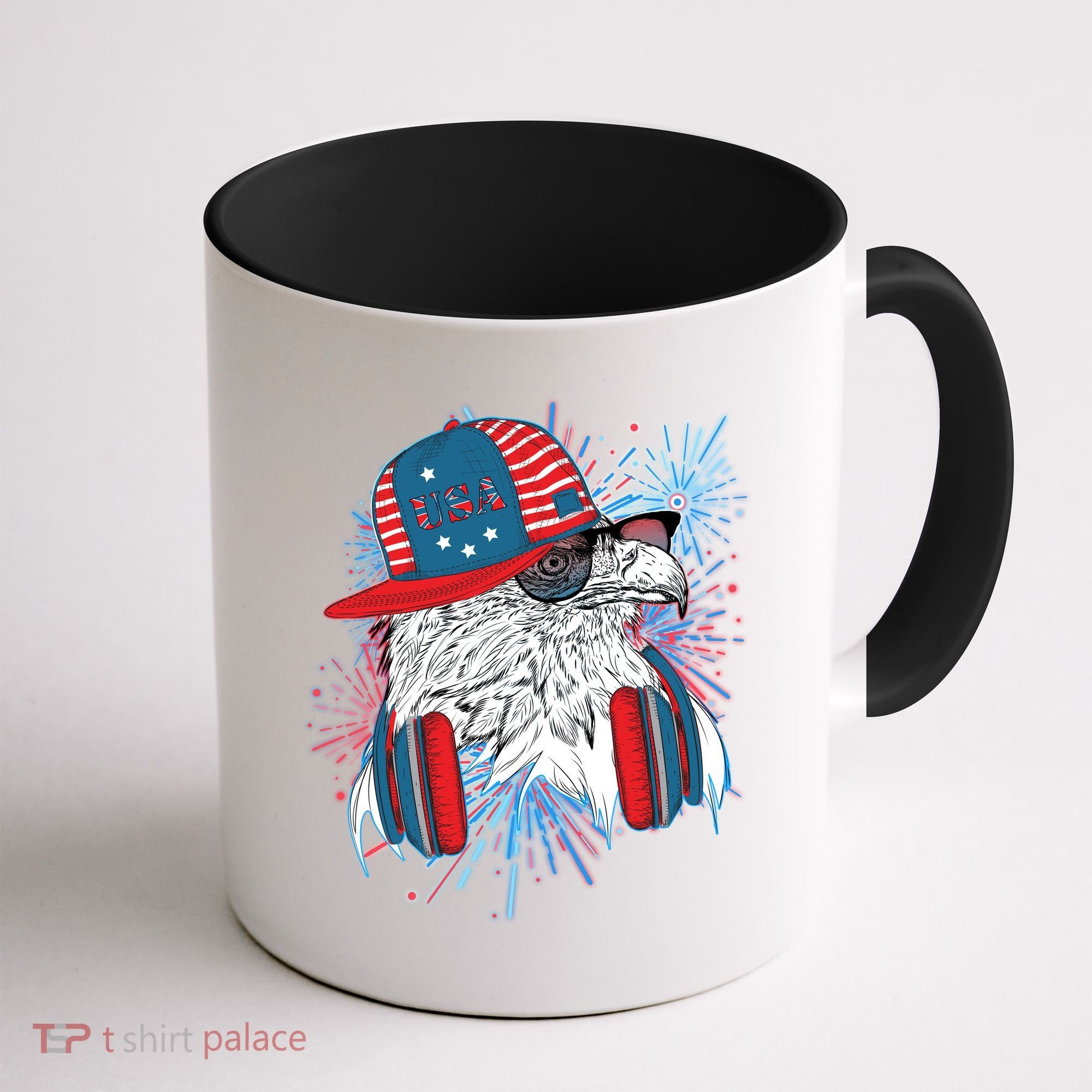 USA American Flag Fireworks Hip Hop Headphones Eagle Coffee Mug