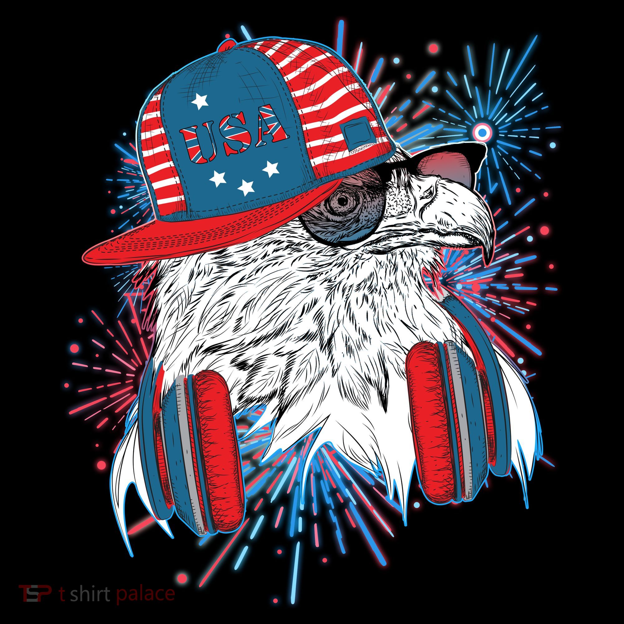 USA American Flag Fireworks Hip Hop Headphones Eagle Coffee Mug