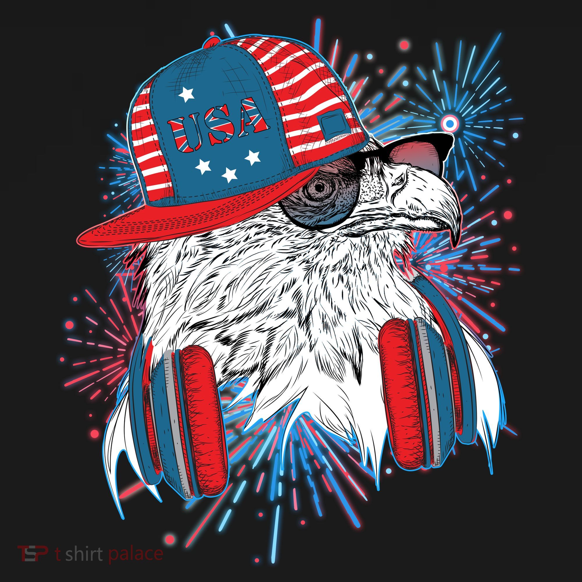 USA American Flag Fireworks Hip Hop Headphones Eagle Women's Hoodie