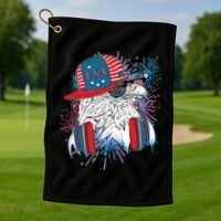 USA American Flag Fireworks Hip Hop Headphones Eagle Golf Towel thumb 1