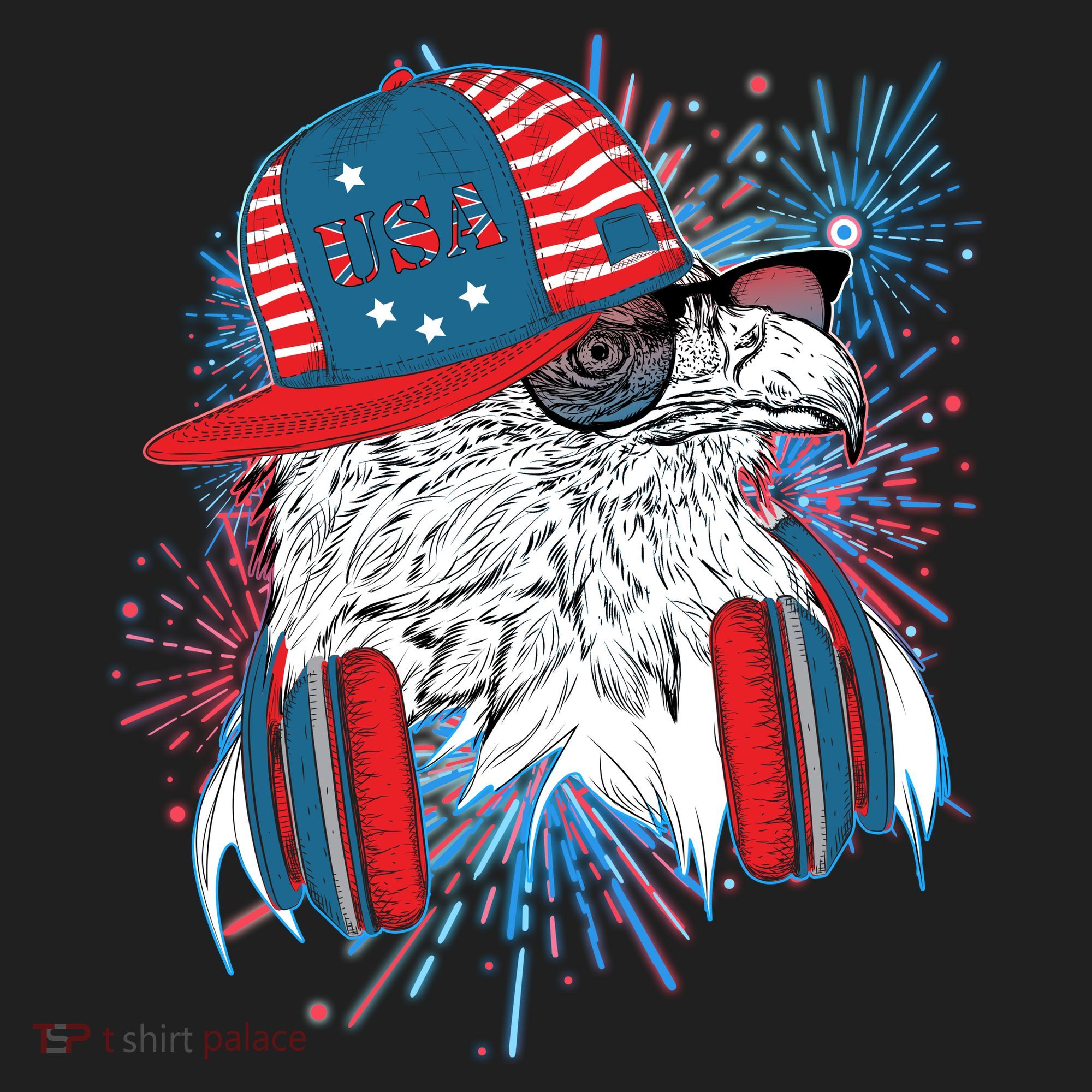 USA American Flag Fireworks Hip Hop Headphones Eagle Golf Towel