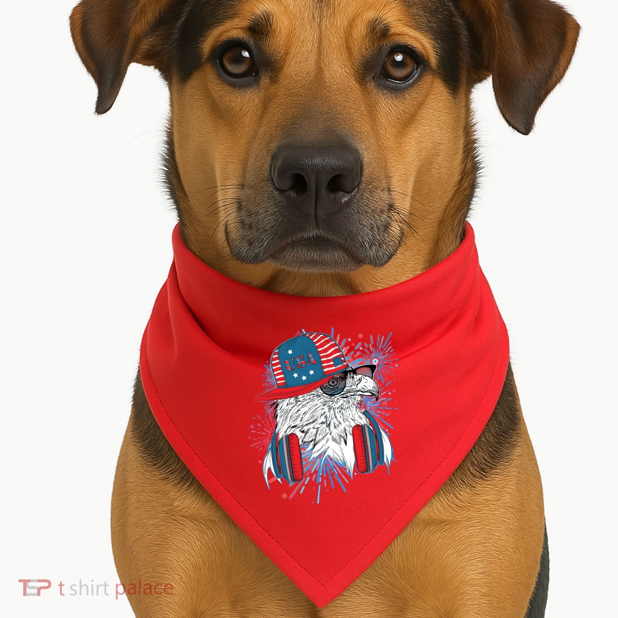 USA American Flag Fireworks Hip Hop Headphones Eagle USA-Made Doggie Bandana