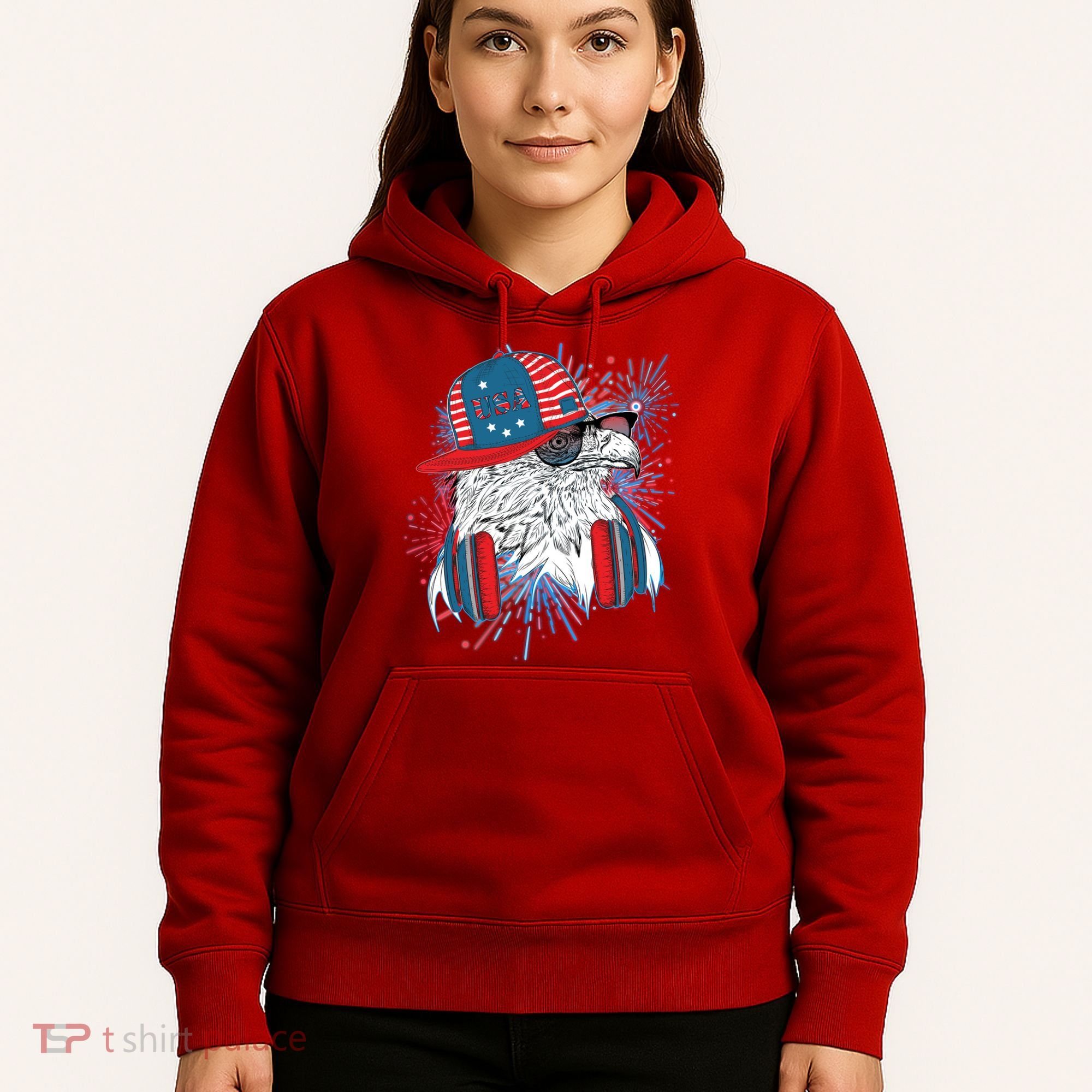 USA American Flag Fireworks Hip Hop Headphones Eagle Hoodie
