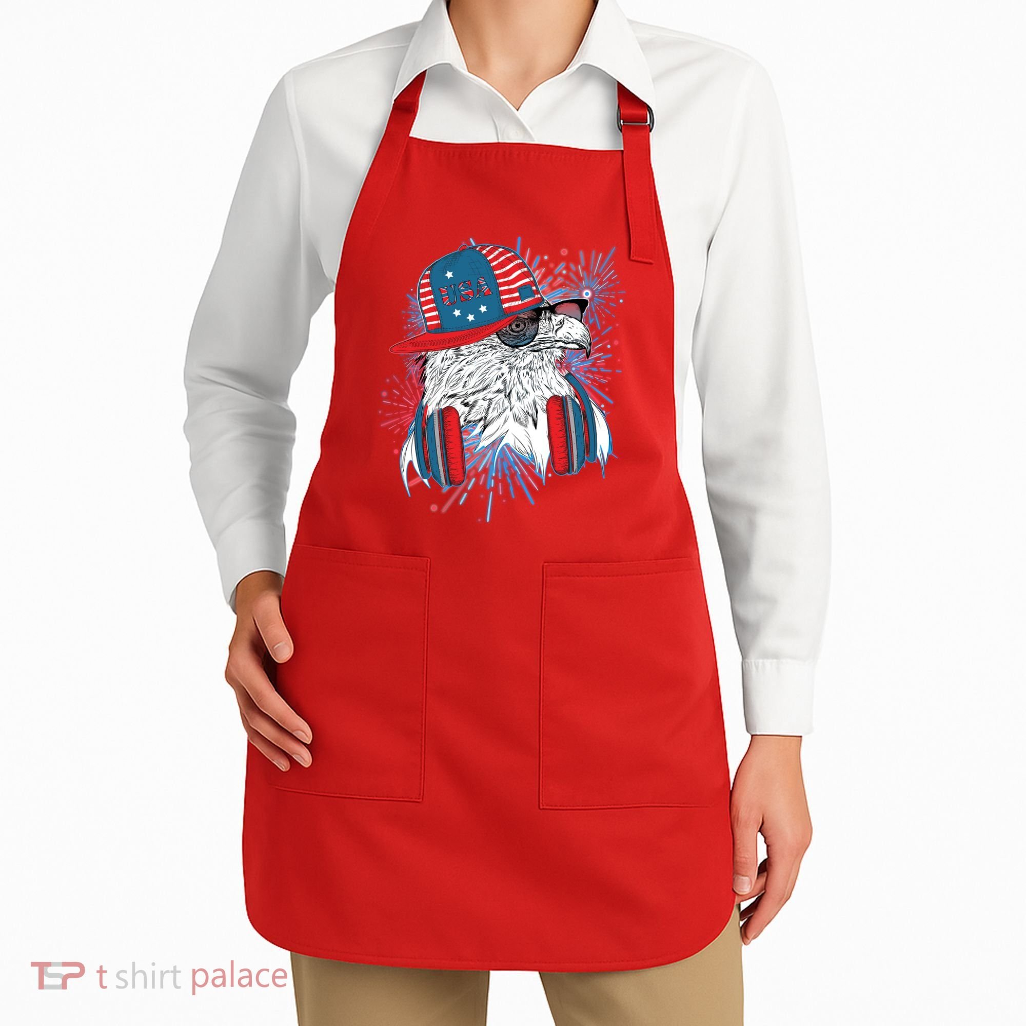 USA American Flag Fireworks Hip Hop Headphones Eagle Apron