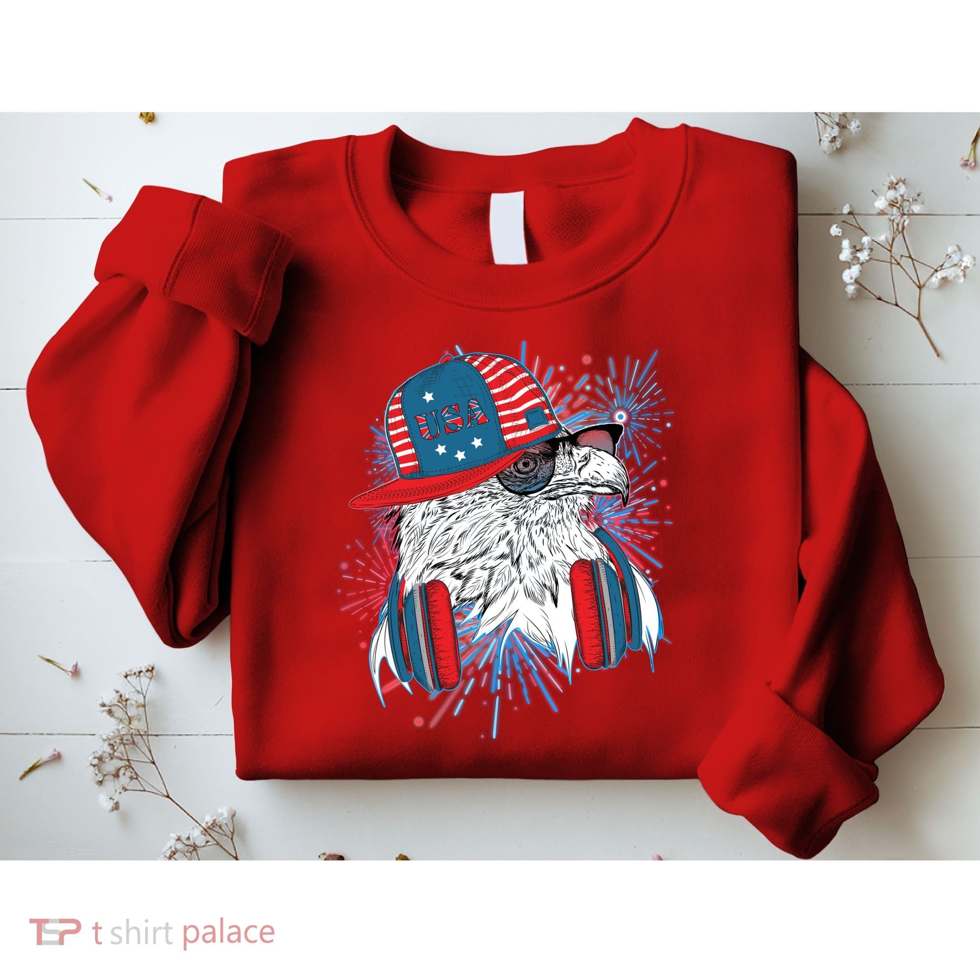USA American Flag Fireworks Hip Hop Headphones Eagle Sweatshirt