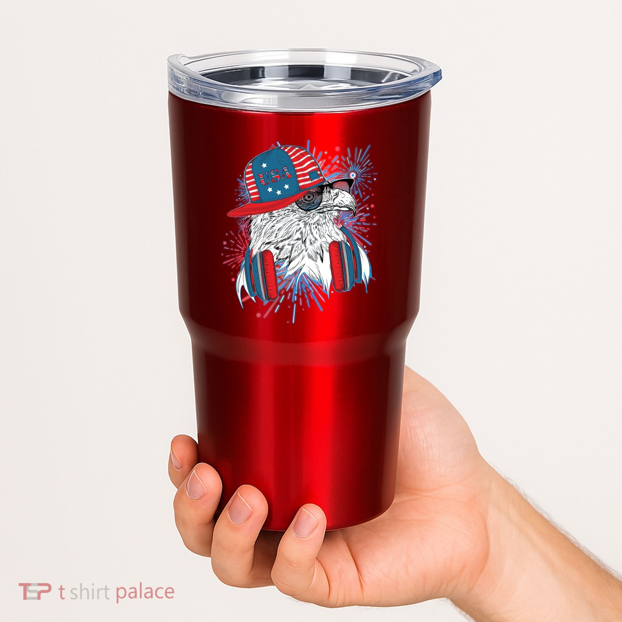 USA American Flag Fireworks Hip Hop Headphones Eagle Tumbler