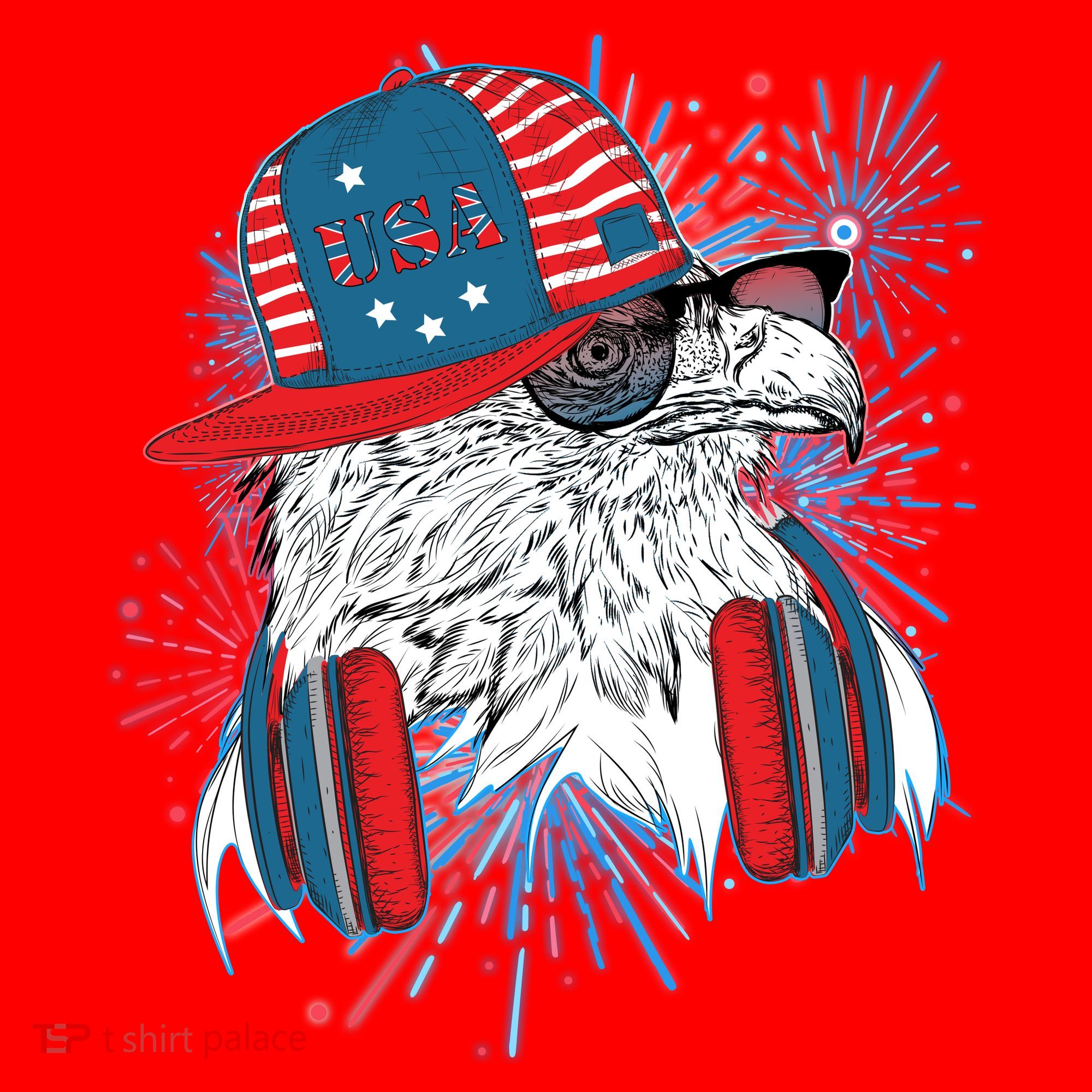 USA American Flag Fireworks Hip Hop Headphones Eagle Mousepad