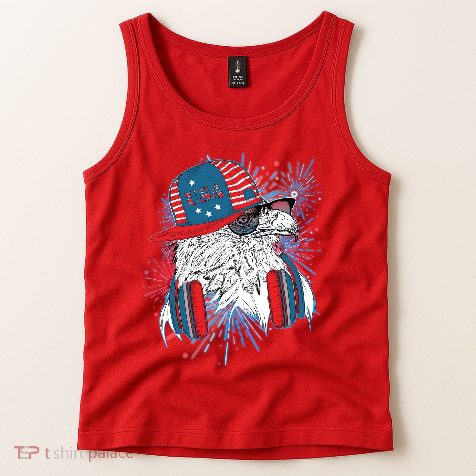 USA American Flag Fireworks Hip Hop Headphones Eagle Tank Top