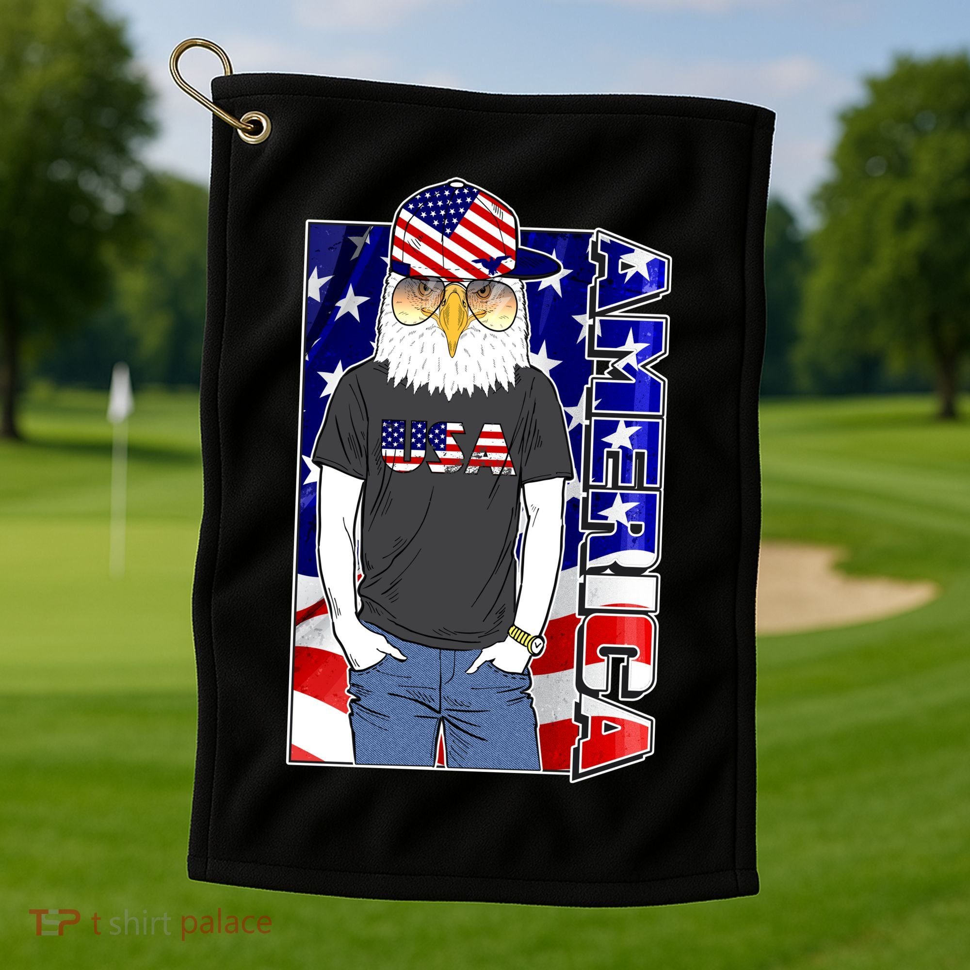 USA America Flag Hip Hop Eagle Golf Towel