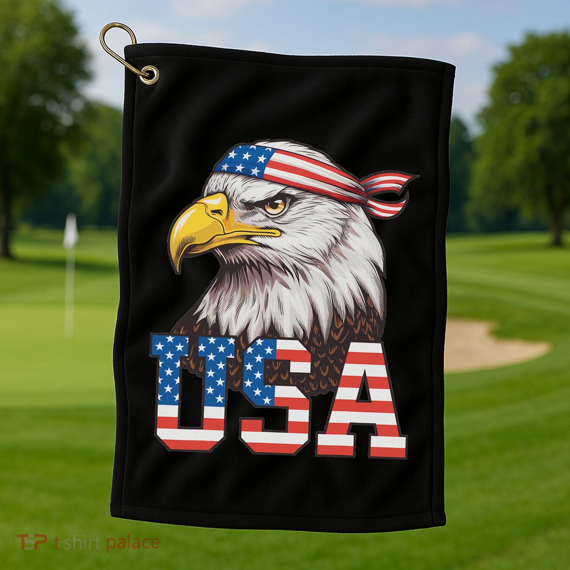 Usa American Flag Women Bald Eagle Patriotic Golf Towel