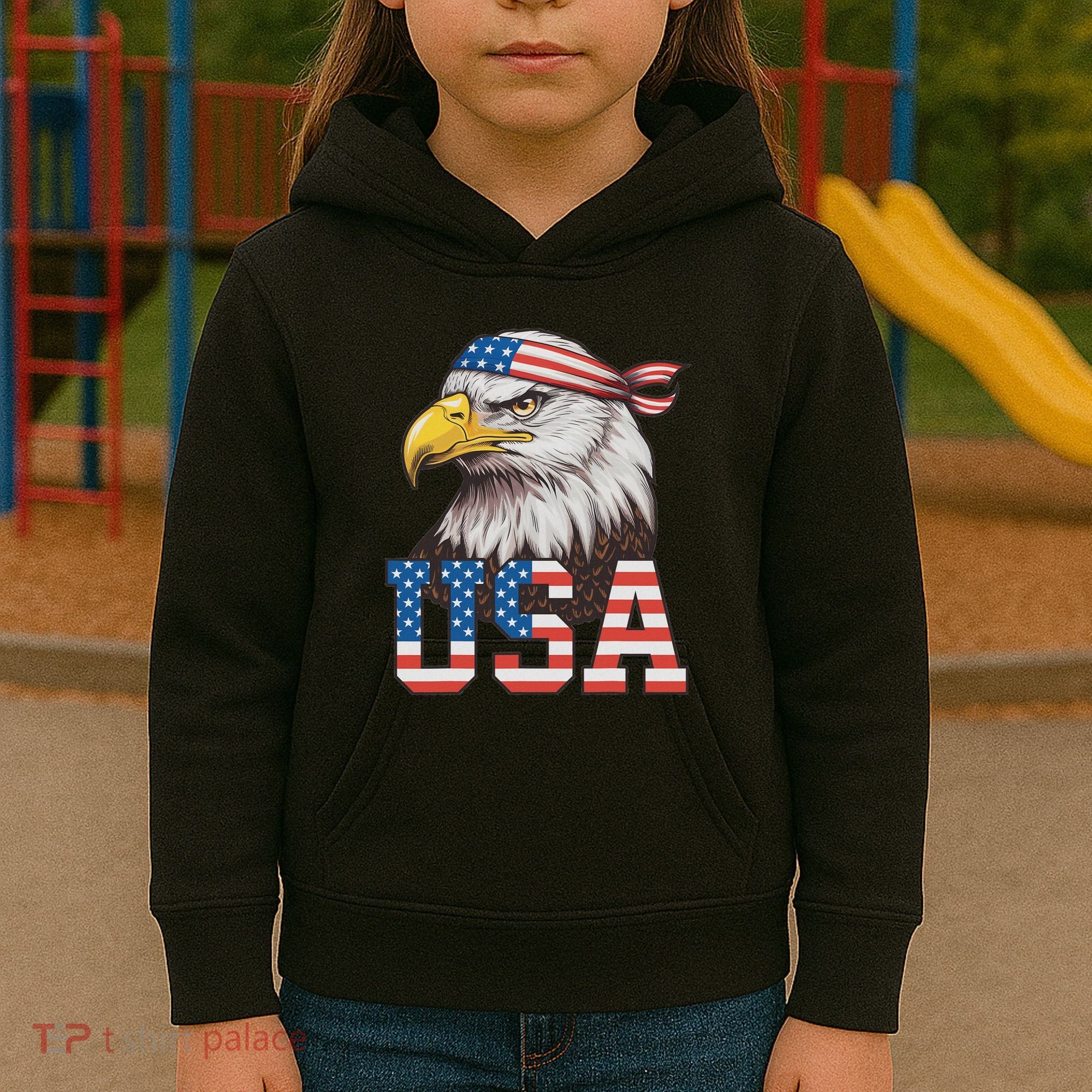 Usa American Flag Women Bald Eagle Patriotic Kids Hoodie