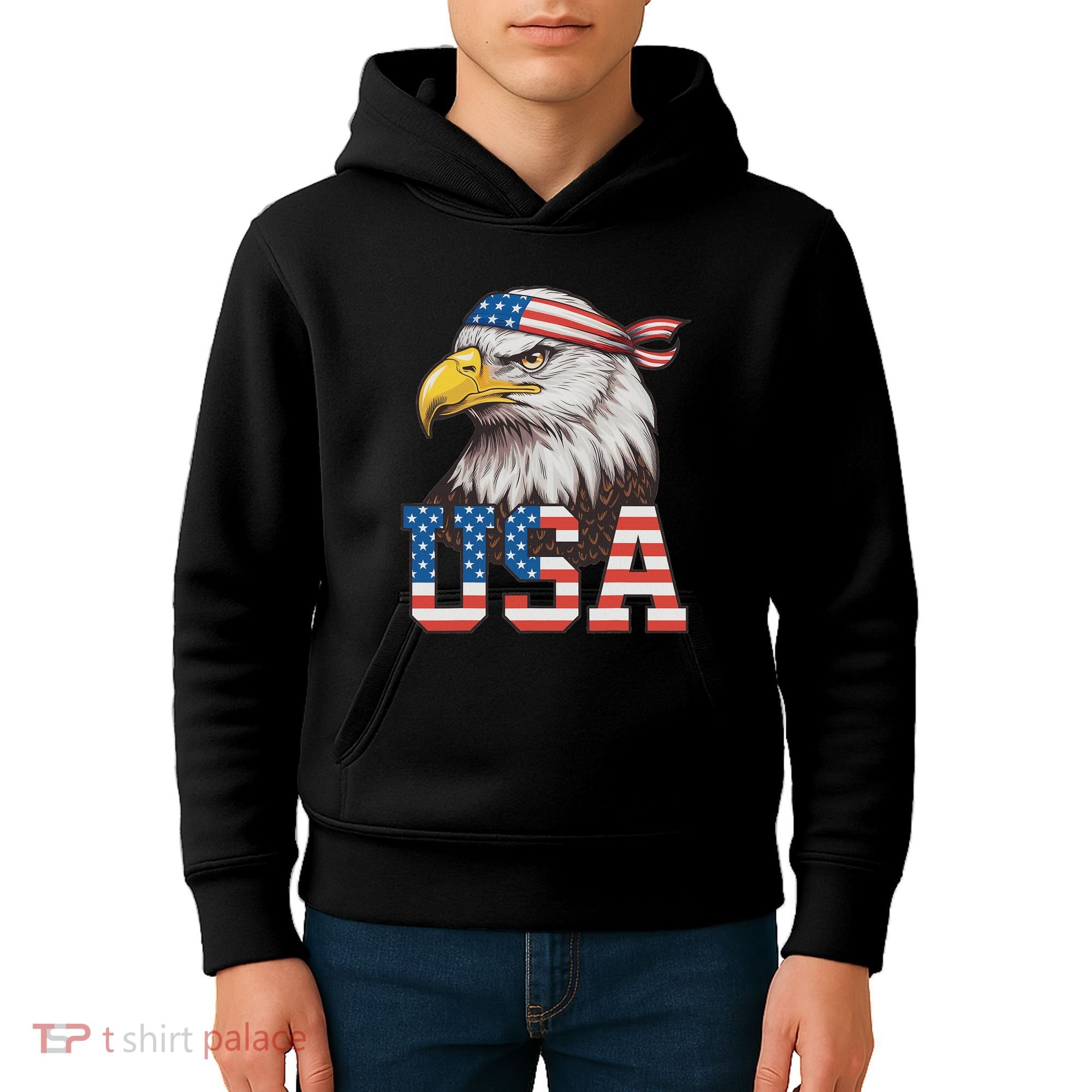 Usa American Flag Women Bald Eagle Patriotic Kids Hoodie