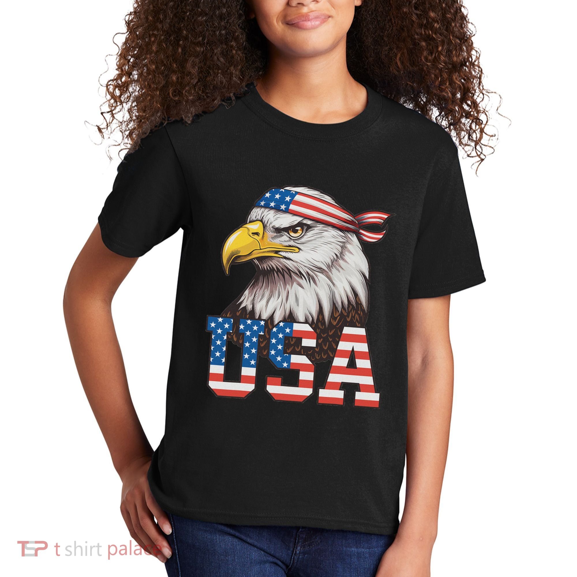 Usa American Flag Women Bald Eagle Patriotic Kids T-Shirt