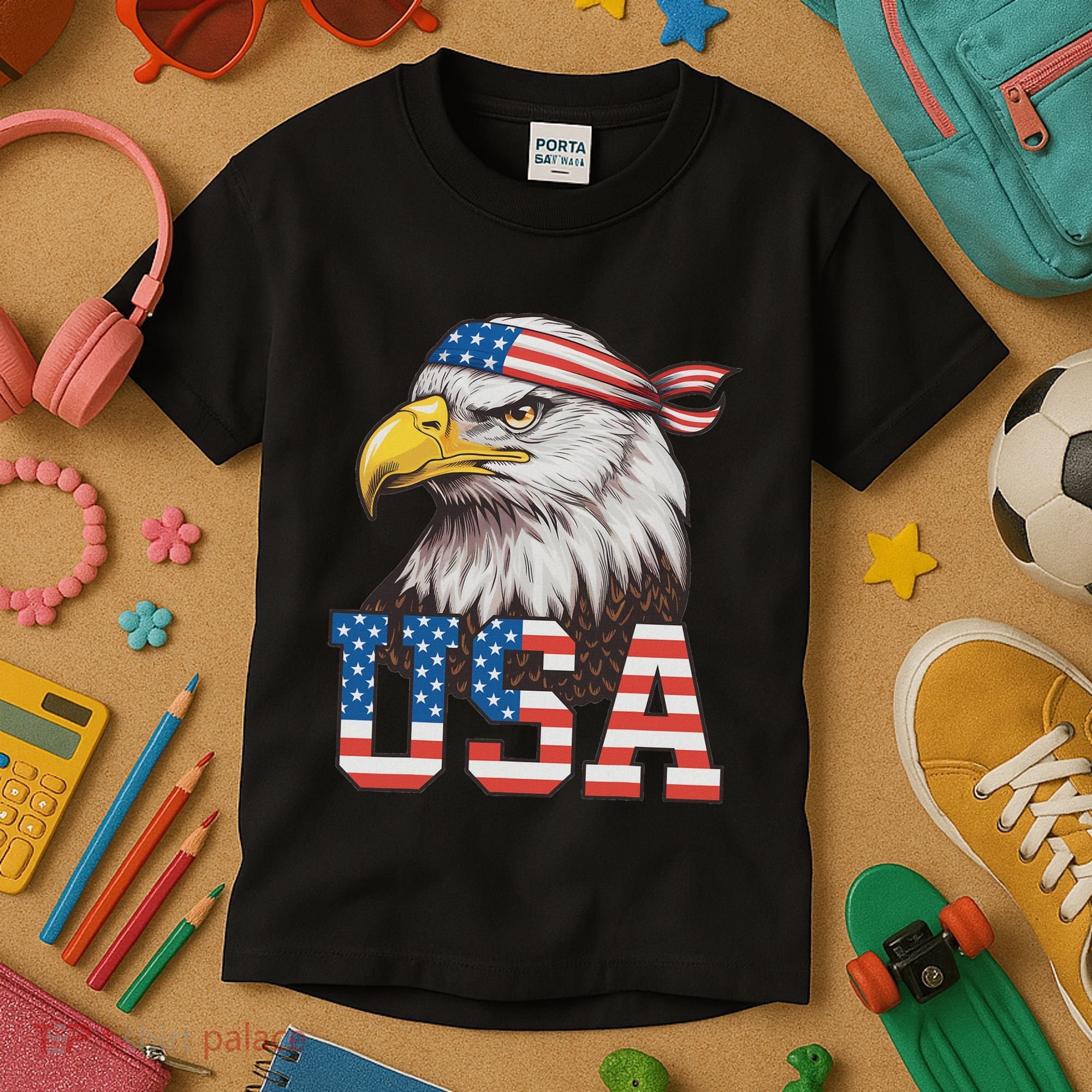 Usa American Flag Women Bald Eagle Patriotic Kids T-Shirt