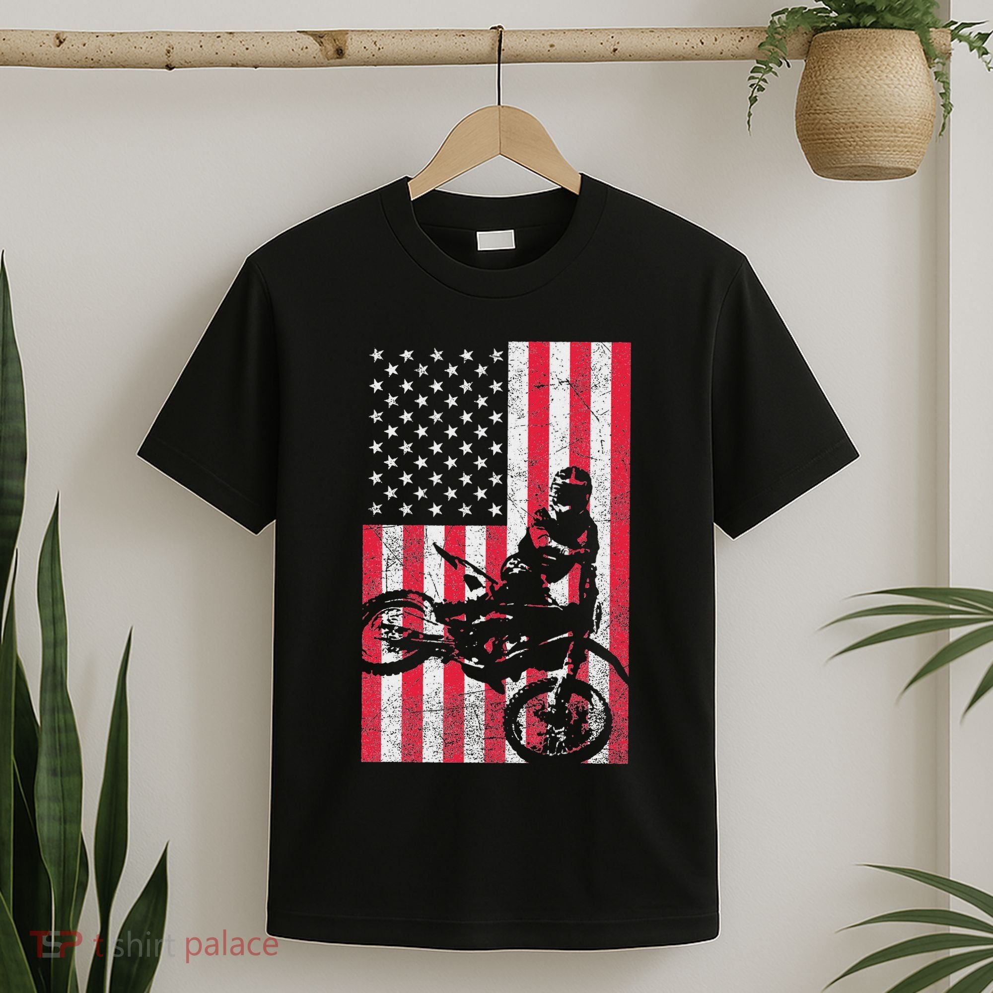 Usa American Flag Dirt Bike Red White Blue 4th Of July Top T-Shirt