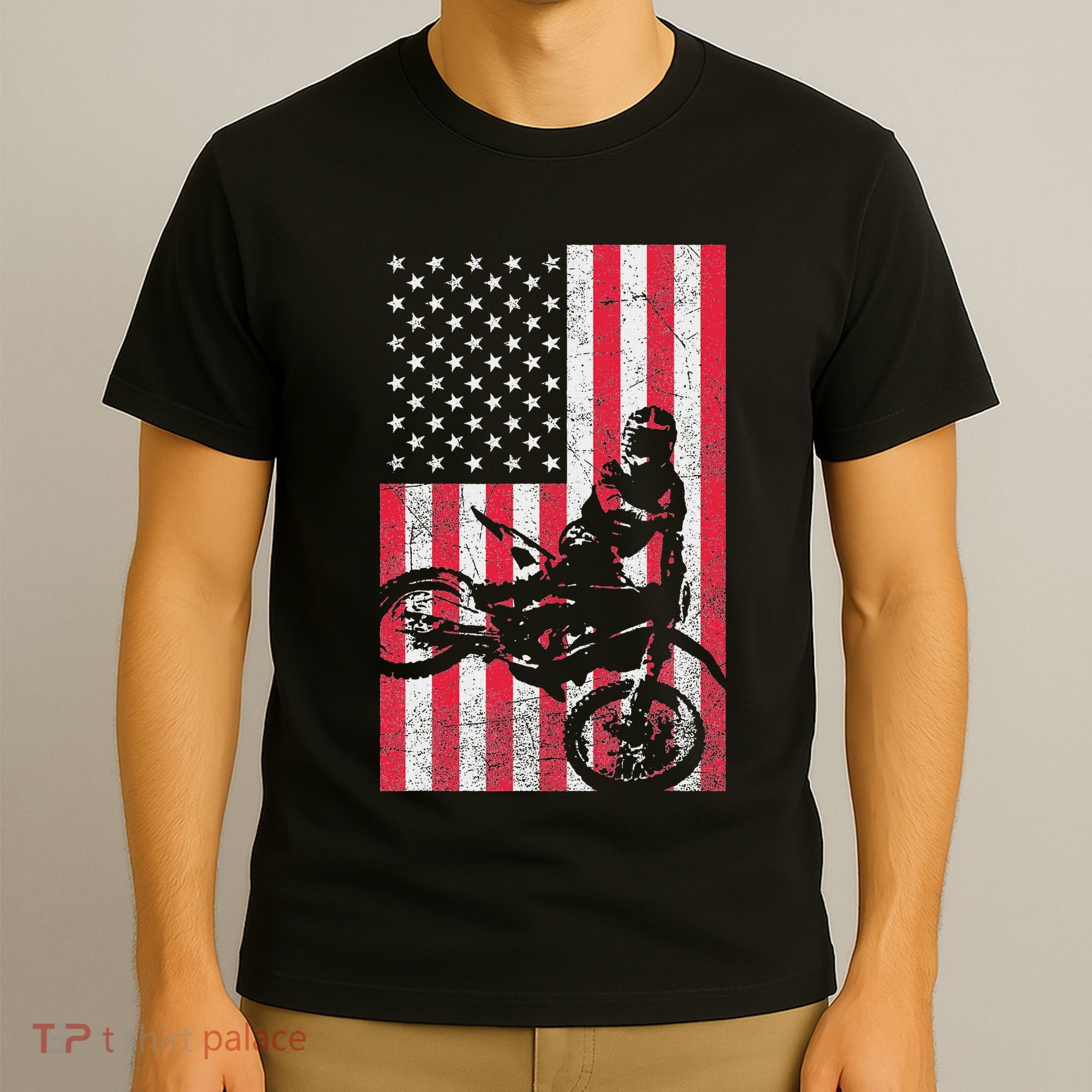 Usa American Flag Dirt Bike Red White Blue 4th Of July Top T-Shirt