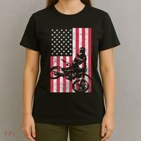Usa American Flag Dirt Bike Red White Blue 4th Of July Top T-Shirt thumb 4