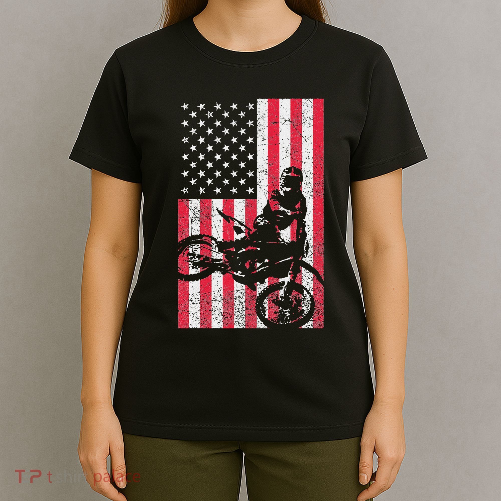 Usa American Flag Dirt Bike Red White Blue 4th Of July Top T-Shirt