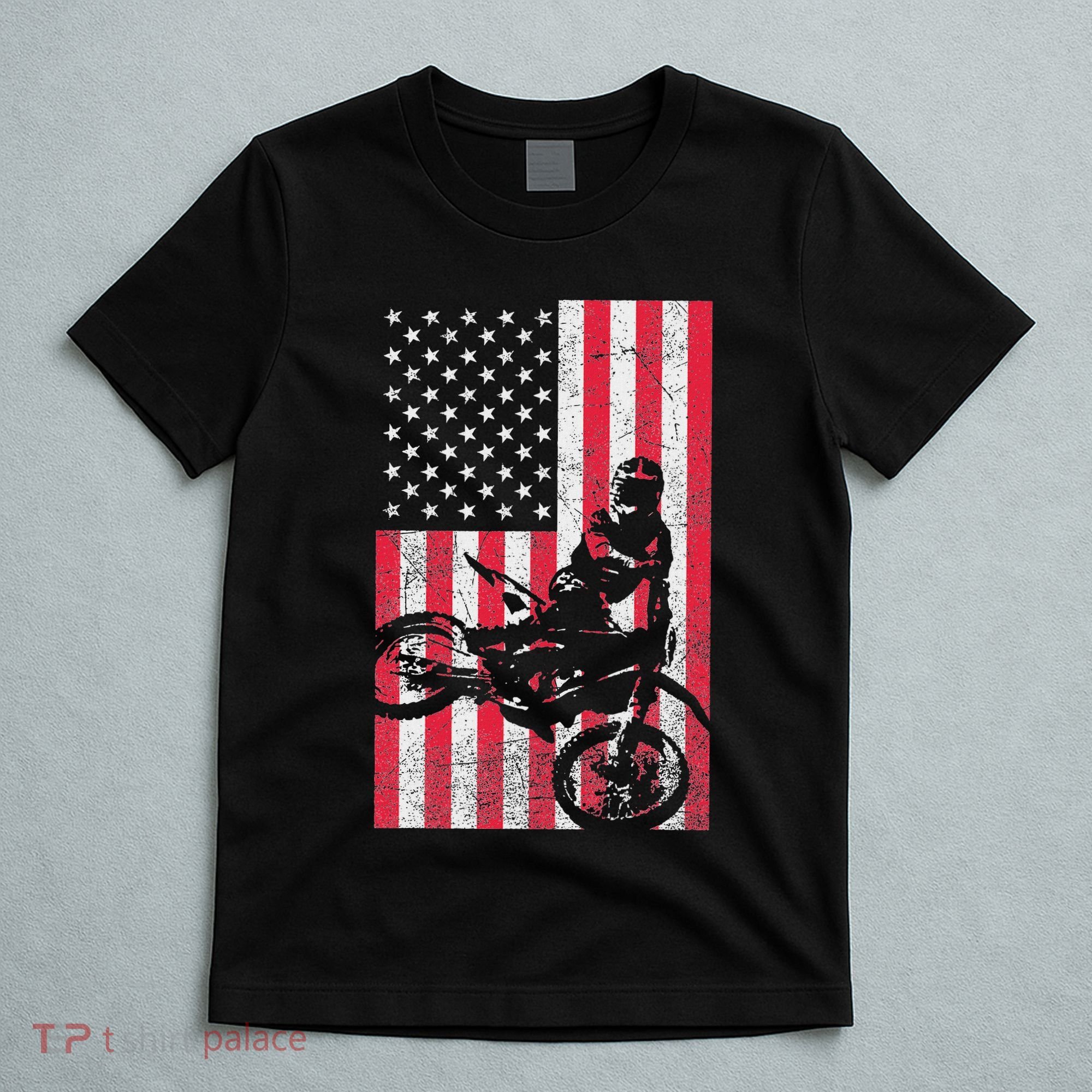 Usa American Flag Dirt Bike Red White Blue 4th Of July Top T-Shirt