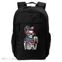 USA America Flag Skeleton Lady Coffee Lover Backpack thumb 0