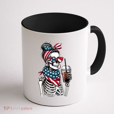 USA America Flag Skeleton Lady Coffee Lover Coffee Mug back