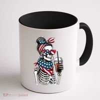 USA America Flag Skeleton Lady Coffee Lover Coffee Mug thumb 1