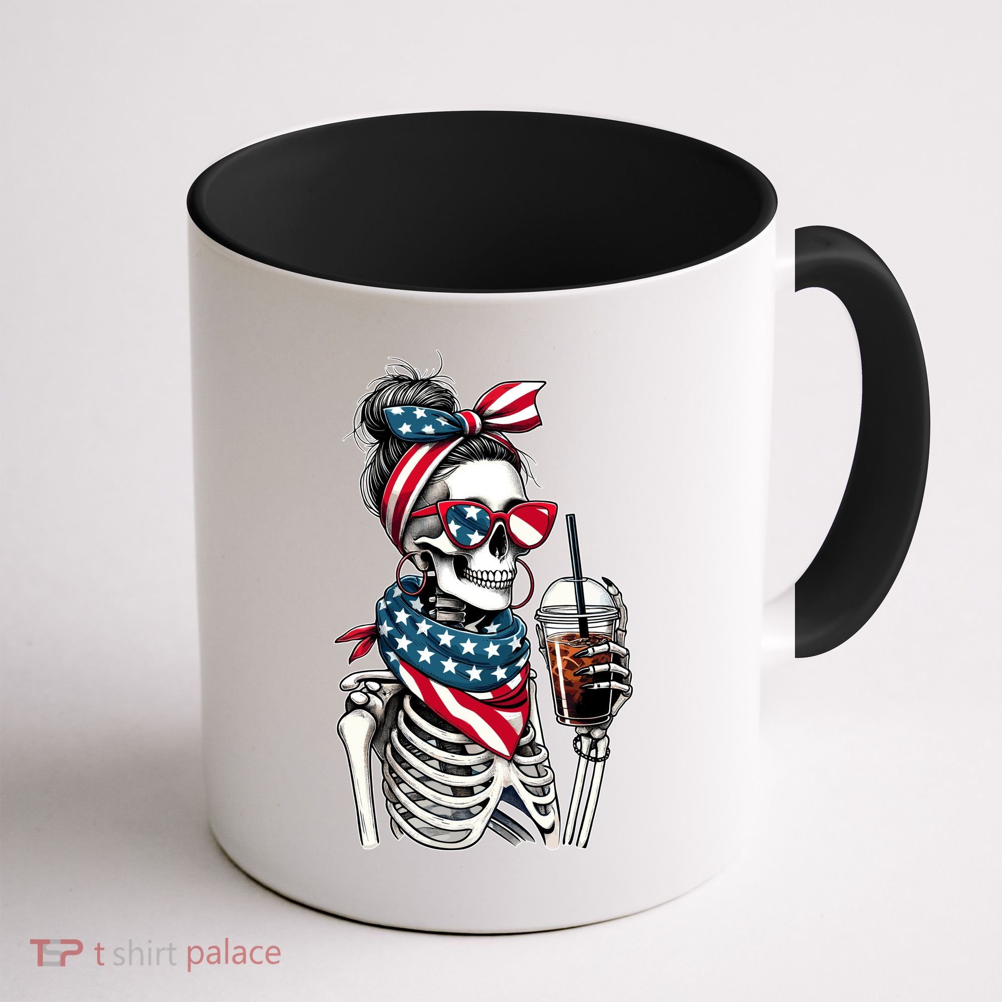 USA America Flag Skeleton Lady Coffee Lover Coffee Mug