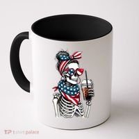 USA America Flag Skeleton Lady Coffee Lover Coffee Mug thumb 0