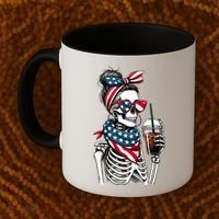 USA America Flag Skeleton Lady Coffee Lover Coffee Mug thumb 2