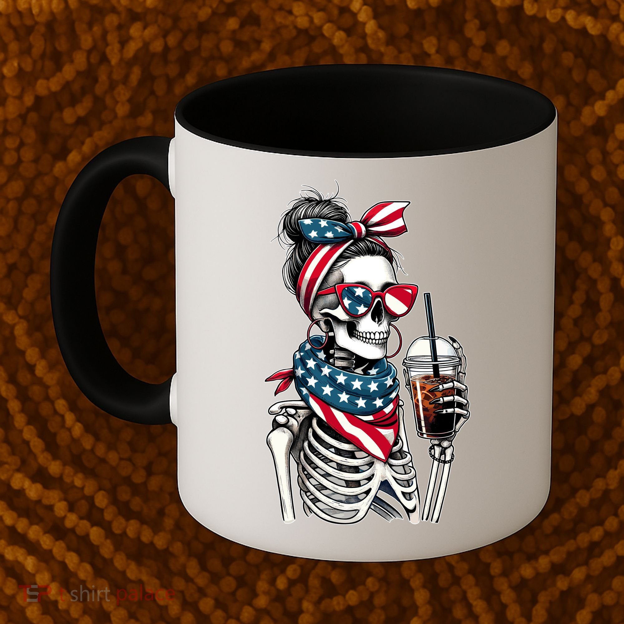 USA America Flag Skeleton Lady Coffee Lover Coffee Mug