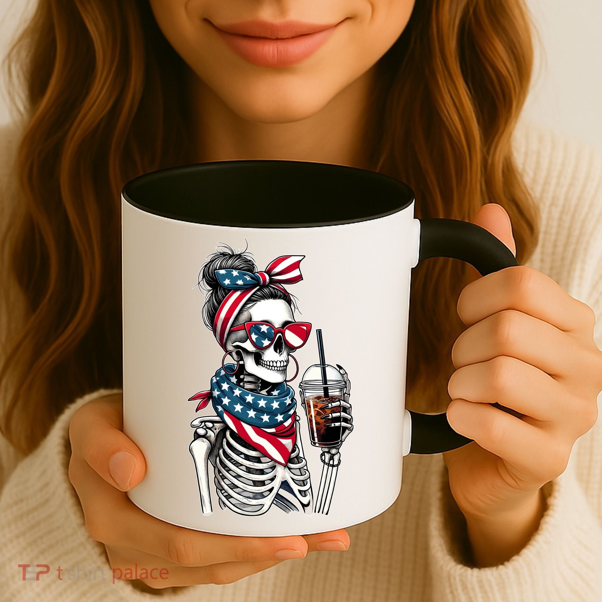 USA America Flag Skeleton Lady Coffee Lover Coffee Mug