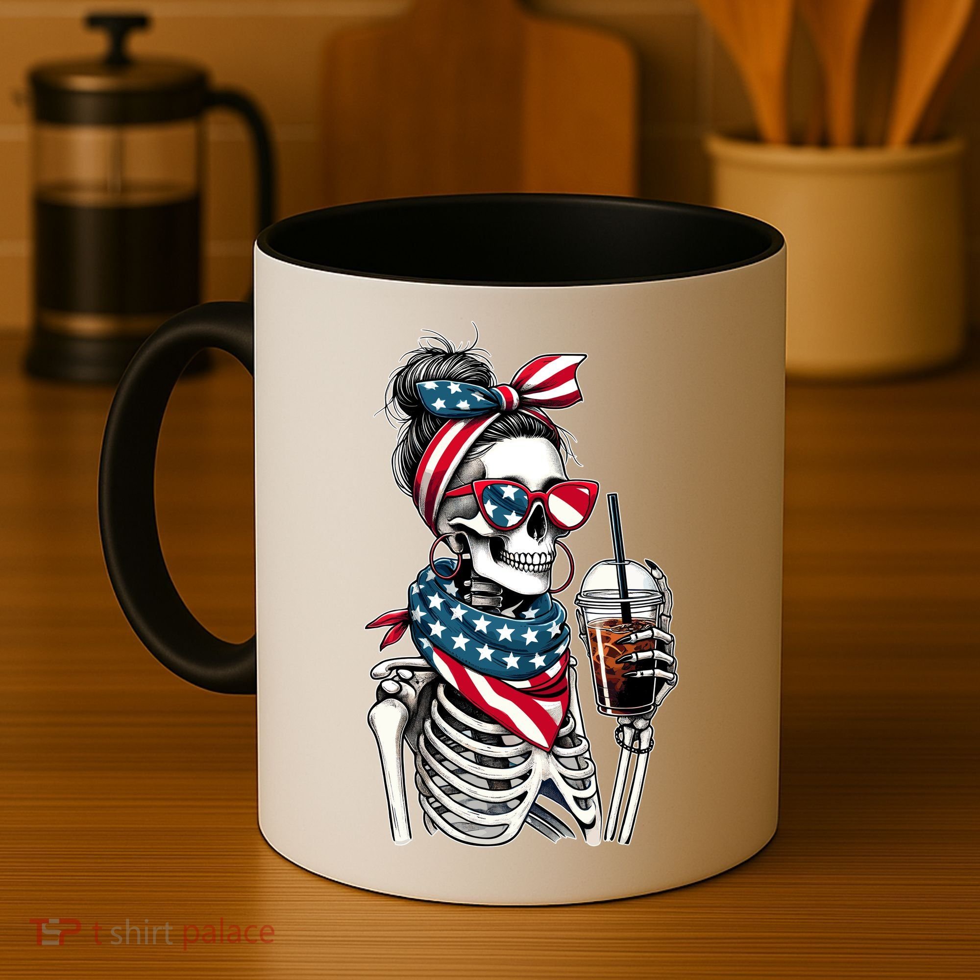 USA America Flag Skeleton Lady Coffee Lover Coffee Mug