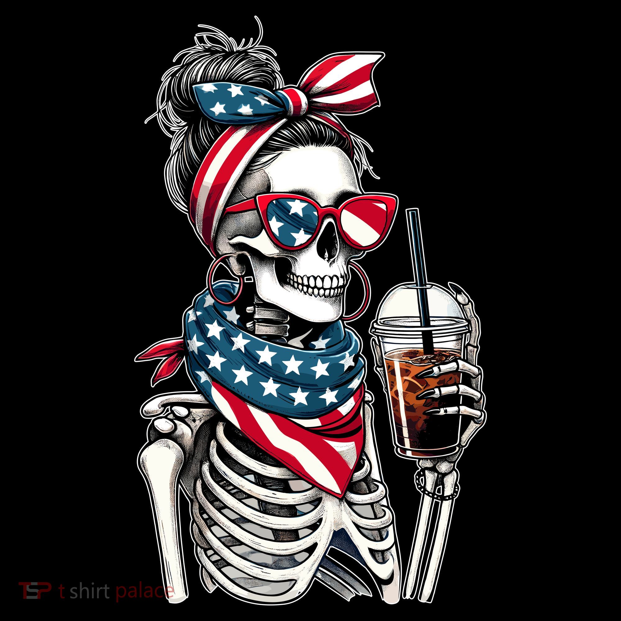 USA America Flag Skeleton Lady Coffee Lover Coffee Mug
