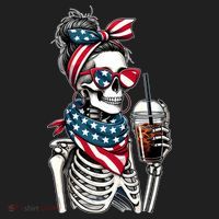 USA America Flag Skeleton Lady Coffee Lover Tumbler thumb 3