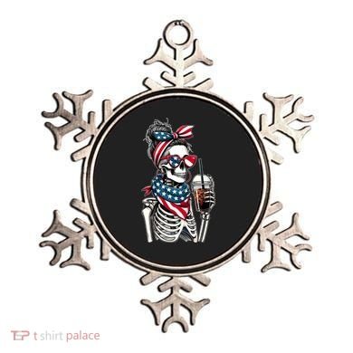 USA America Flag Skeleton Lady Coffee Lover Ornament