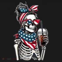 USA America Flag Skeleton Lady Coffee Lover Ornament thumb 1